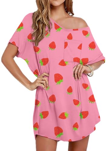 Image of Ekouaer Womens Tshirt Nightgown Cotton V Neck Sleepshirts Comfy Casual Nightshirt for Women