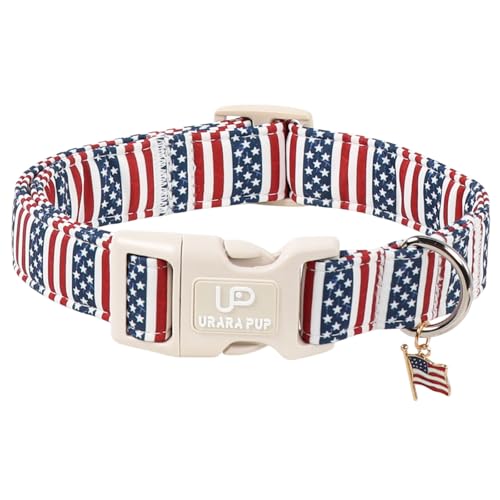 Image of Forth of July Dog Collar, 4th of July Comfortable Cotton Dog Collar, American Flag Collar for Puppy Girl Boy Dog or Cat, Patriotic Bowtie Collar with Metal Buckle, M