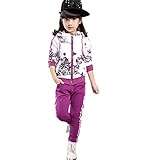 Muster: Blumenmuster. Kinder Mädchen Jungen Trainingsanzug Blumendruck Reißverschluss Kapuzenjacke Top + Jogger Hose Kleidung Set Outfits Sportanzug Gr. 46, violett