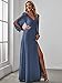 Ever-Pretty Women's A-Line Leg Slit Chiffon Long Sleeve Wedding Guest Dress Haze Blue US6
