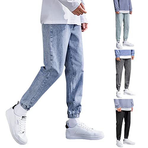 Pantalones vaqueros para hombre, ajuste holgado, pantalones de mezclilla para hombre, de pierna ancha, vintage, retro, clásicos, con diseño de puños, cómodos, holgados, ligeros, ideales para el fin de