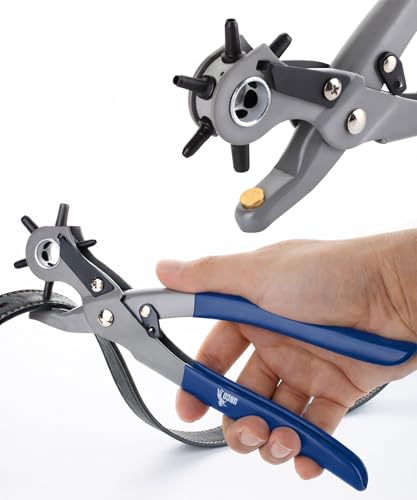 Image of UNCO- Leather Hole Punch Tool, Multi Hole Sizes for Belts and Leather, Belt Hole Puncher, Navy Blue Handle