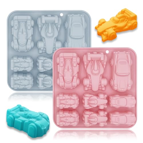 2 Pack Cute Car Silicone Molds 3D Race Car Themed Baking Mould Tray DIY Baking Tool for Crayons Chocolate Cake Dessert Candy Mousse Pastry Handmade Soap Cupcake Topper