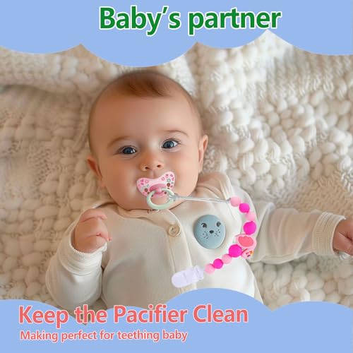 Image of Baby Pacifier Clip Holder Animal for Baby Boys and Girls,Binky Clips with One-piece Design for Baby Shower -2 Packs（Sheep+Flamingo）