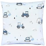 TupTam Kinder Kissenbezug Kissenhülle Dekorativ Gemustert, Farbe: Baufahrzeuge/Bagger/Blau/Grau, Größe: 40 x 60 cm