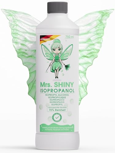 Mrs. SHINY ISOPROPANOL 70% – Reinigungsalkohol Isopropanol – Reiniger für Haushalt, Industrie, Elektronik – Entfettungs + Lösungsmittel – rückstandsfrei – Isopropylalkohol 1x 750ml