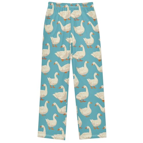 Boy's Pants White Goose Light Blue Jogger Pants Elastic Waist Long Bottoms Trousers with Pockets 6-14 Years