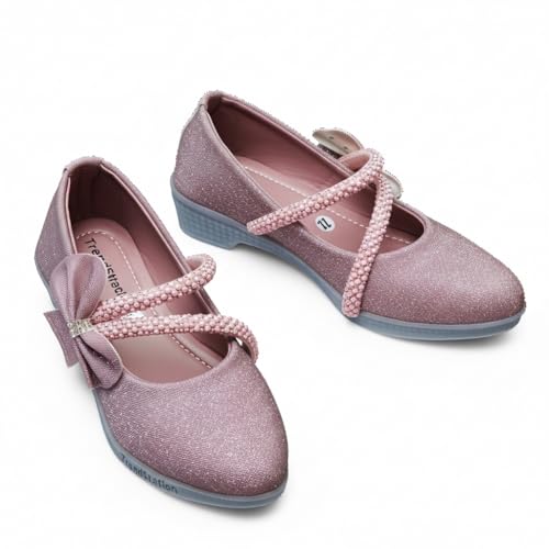 Image of Girls' Patent Mary Jane Shoes with Floral Embellishment, Attractive Colour's, Pearl Flower Welcro Glittery Bellies