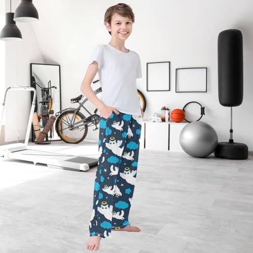 Boy's Pj Pants Cat Angel Flying Night Sky Cloud Lounge Bottoms Elastic Waist Kids Joggers with Pockets Size 6-14 6