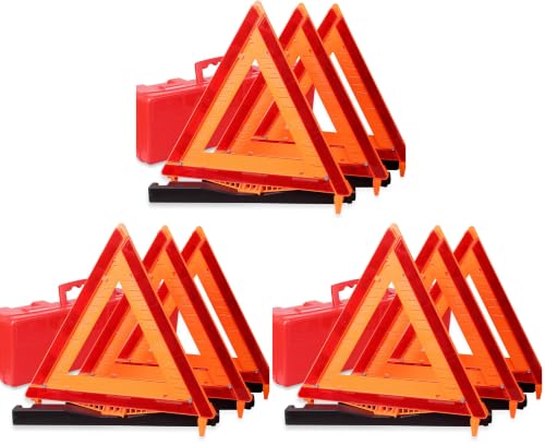 Image of CARTMAN 9 Pack Warning Triangle DOT Approved Identical to United States FMVSS 571 125 Reflective Warning Road Safety Triangle Kit