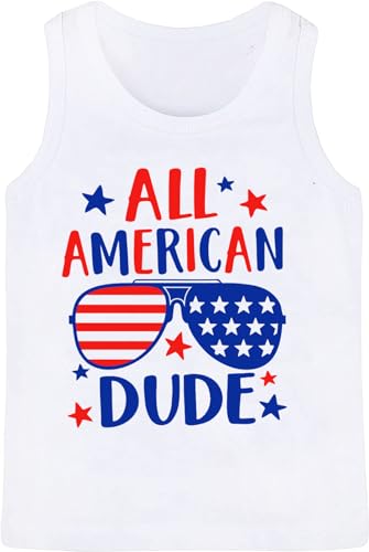 Image of 4th of July Tank Tops Toddler Boys American Flag Shirts Kids Patriotic T-Shirts Sleeveless Top 100% Cotton Tees 1-7T