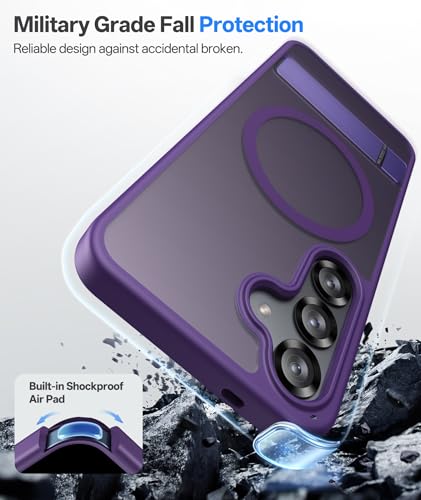 Image of Vihibii PC,Silicone For Samsung Galaxy S25 Back Cover Magnetic With Stand,[Compatible With Magsafe],Drop Protection Rugged Shockproof Back & Translucent Matte Slim Phone Case For S25 6.2 inch 2025,Purple
