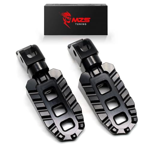 Image of MZS Motorcycle Rider Foot Pegs for Tiger 850 /900 /1200,Scrambler 900 /1200 | Dual Rotating Adjustable, MX Front Footrest, Serrated Anti-slip, Black CNC Aluminum Footpegs , fits Adventure Scrambler Bike