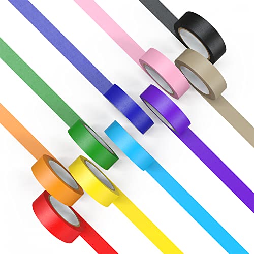 CHIYUNS Colored Masking Tape, Color Painters Tape for Kids, 10 Rolls 3/5 inch Wide x 17 Yards Each, Colorful Paper Tapes Rainbow Colors for Labeling Packing, Painter Tape Variety Pack, Craft Tape