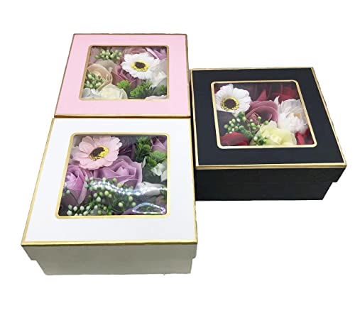 SCAMPER ソープフラワー バラ ローズ ギフト ボックス入り 父の日 母の日 還暦祝い 誕生日 記念日 敬老の日 先生の日 プレゼント バレンタインデー 結婚祝い 昇進 退職祝い お見舞い 新築祝い 入学 卒業祝い 贈り物 贈答品 (黒) [4]