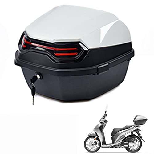 Motorräder Top Case Heckkoffer Kofferraum mit Doppelschnalle rote Reflektor Universal Motorradkoffer Wasserdicht 45L sehr haltbar (Color : Weiß)