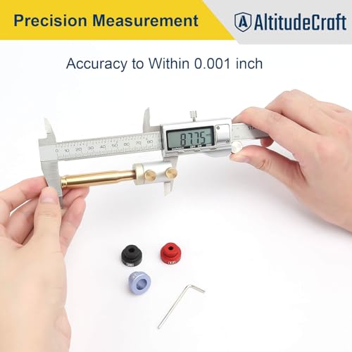 AltitudeCraft Bullet Comparator Kit with 14 Inserts, Universal Fit for .17 to .45 Calibers, Precision Ammo Reloading Supplies and Equipment and Gauge Tool with Tin Box, Anodized Aluminum - Thumbnail 2