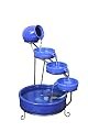 ASC Cascade Ceramic Solar Water Fountain Bowls 5 Tierd with Panel Pump Cascading Garden Decoration Bird Iron Frame (Blue Daytime)