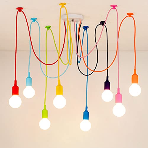 Lustre industriel moderne métal et câble tressé multicolore 8 feux E27 - 5