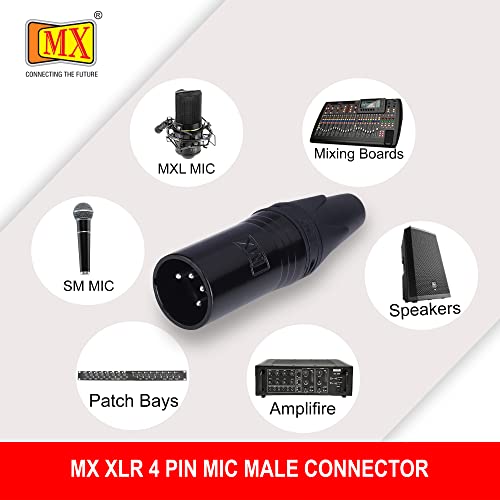 Image of MX 3 Pin XLR connector Microphone Connector pin Pure Copper Nickel Plated Pins1 for High Conductivity microphone cable connector PERENT (4 PIN, Pack of 10, Male Connector)