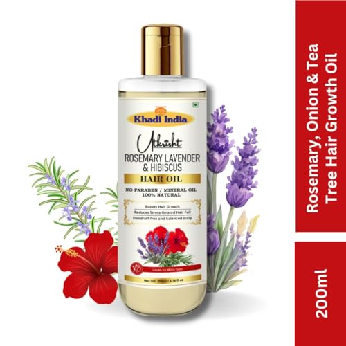 Image of Khadi Rosemary Lavender & Hibiscus Hair Oil 200ml | For Hair Growth, Dry & Frizzy Hair | Non Sticky, Paraben & Mineral Oil Free | For All Hair Types | Daily Use for Men & Women