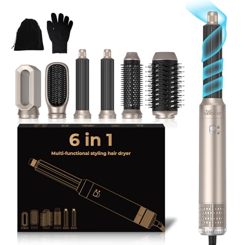 UKLISS Styler per capelli 6 in 1, set Pro Air Styler – 1000 W, spazzola rotonda ad aria, spazzola ad aria calda, spazzola per asciugacapelli, spazzola lisciante | per ricci, volume, levigatura e