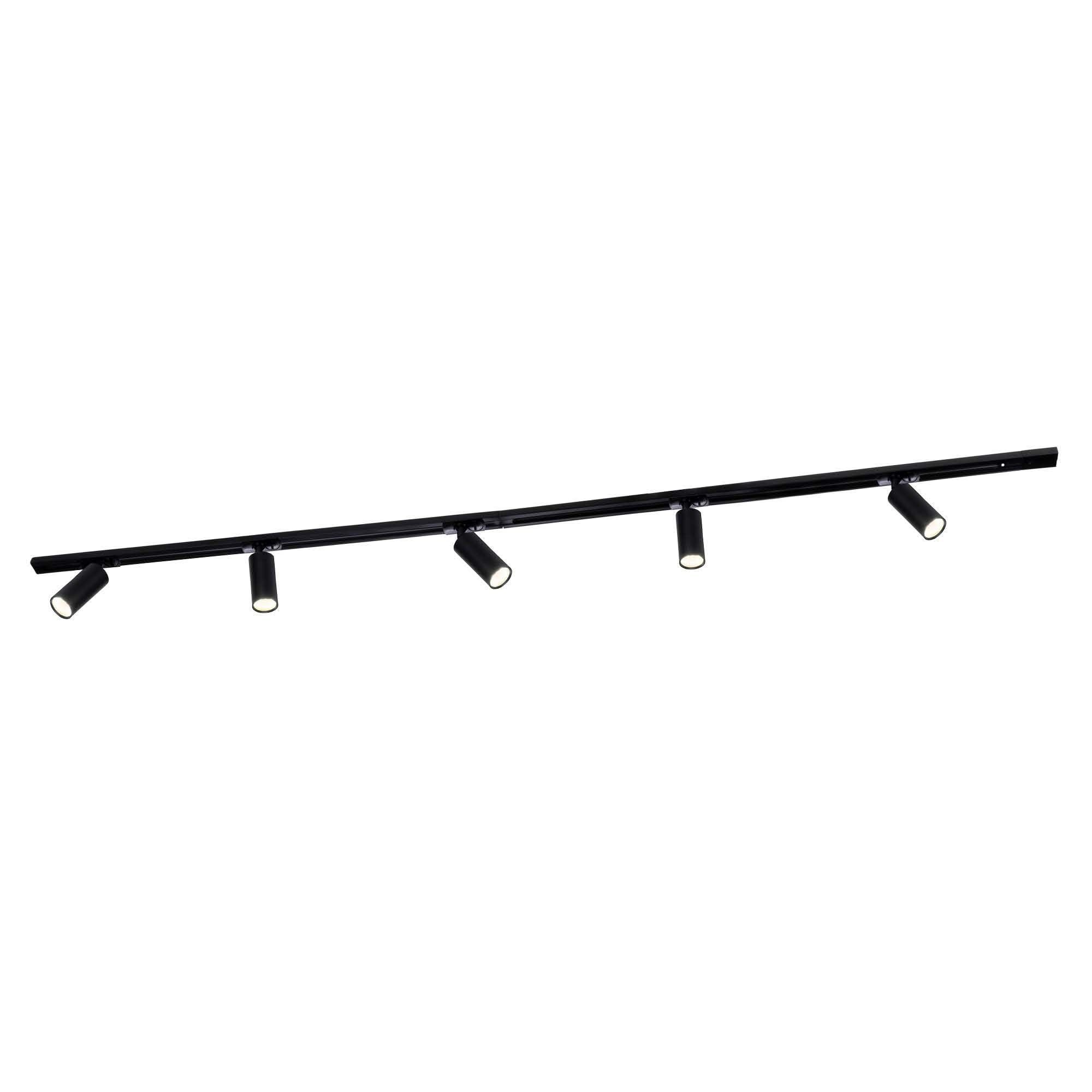 Ledvion systeme rail LED 2m monophase Noir 5 spots sans ampoule GU10