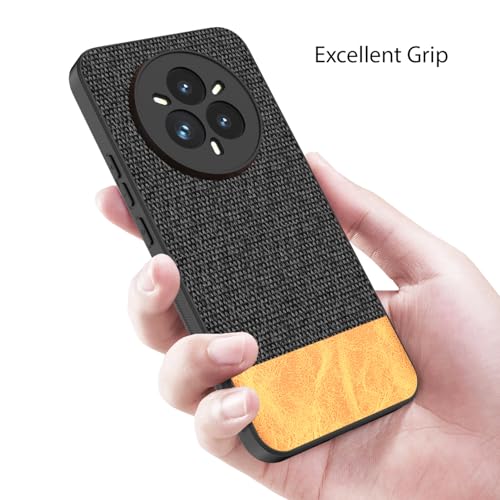 Image of Kapa Soft Fabric & Leather Hybrid Protective Back Cover for Realme 14 Pro+ (Plus) 5G | Shockproof Slim Hard Anti Slip Back Case (Black,Brown)
