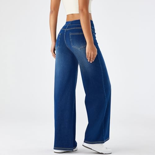 Women's High Rise Wide Leg Jeggings - Stretch Pull On Jeans-Style Pants, Soft Denim with Pockets2