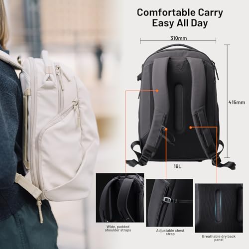 PGYTECH OneGo Lite 16L Camera Backpack Water-Resistant DSLR/Mirrorless Bag for Sony/Canon/Fujifilm, Drone Backpack, Tripod Mount Travel & Weekend Photography Pack for 14" Laptop (Matte Black)