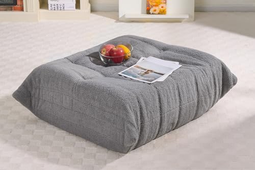 Image of Bean Bag Pouf Ottoman, Foot Stool, Foot Rest with Memory Foam Filled, Rectangle Ottoman for Living Room, Bedroom, Office, Lightgrey Teddy