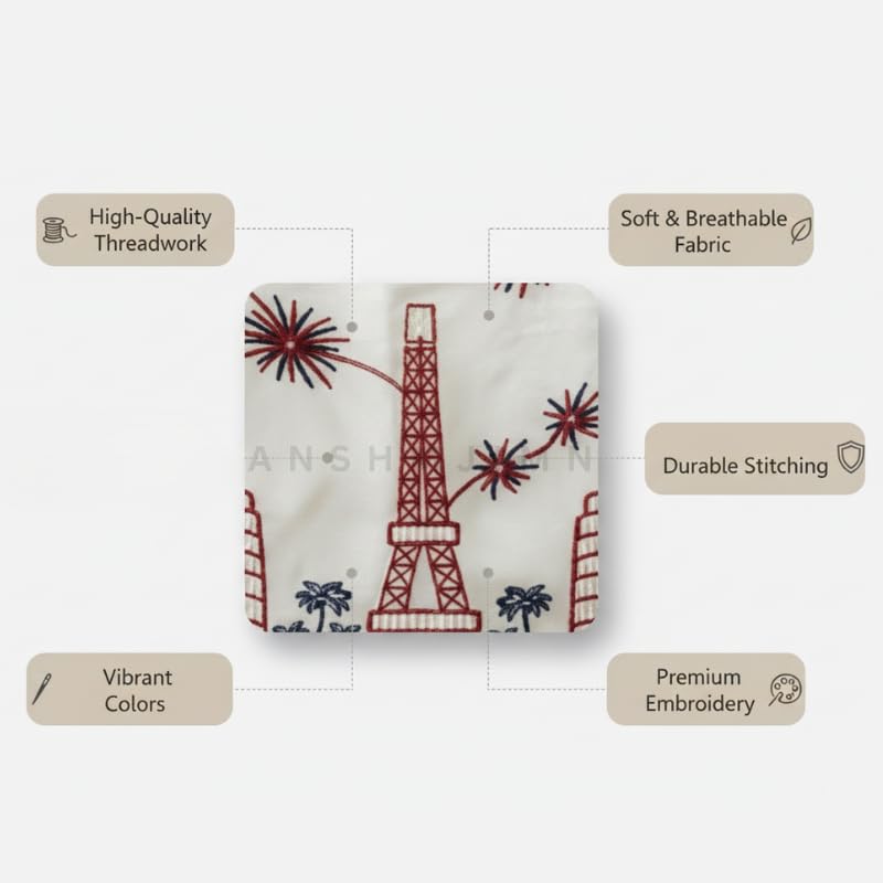 Image of Short Window Curtain for Kitchen, Living Room, Cafe, Restaurant & Home Decor | Elegant Half Window Valance | Length - 24 Inch, Width - 42 Inch (Eiffel Tower, Small)
