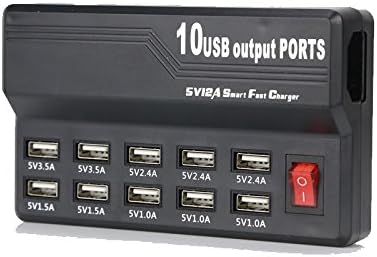 Portable US Plug 10 Ports USB High Speed Fast Charger Power Adapter Strip for iPhone iPad Samsung BlackBerry Tablet Camera (10 Ports Black)