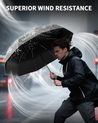 Image of ISABRELLA Umbrella for Women - 10-Rib Folding Umbrella with UV Protection, Black Coating, Wind & Rain Resistant, Safe Close Design, Durable, Lightweight, and Compact for Travel