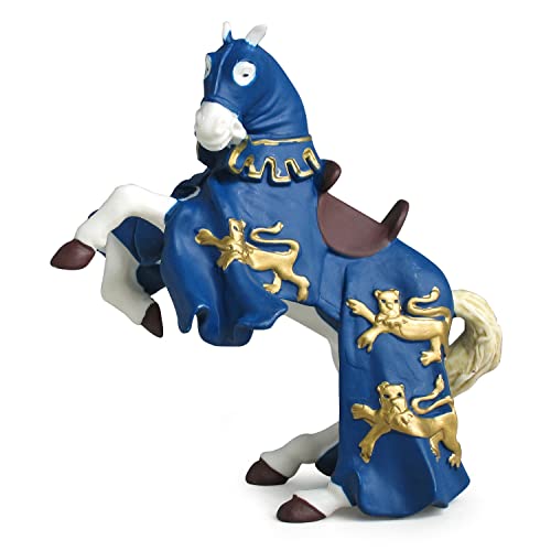 Papo - Figurine Cheval Du Roi Richard Bleu Réaliste - 3 Ans + - Collection Fantastique & Médiéval - Jeu Créatif Univers Chevaliers - Idée Cadeau Jouet Fille Garçon