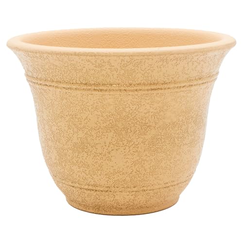 The HC Companies Sierra Round Self-Watering Pot - Lightweight Plastic Planter for Herbs & More - Durable Plant Pots for Indoor Plants & Outdoor Plants (13” Arizona Sand, Pack of 1)