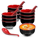 Limbeuuu Set of 10 Miso Soup Bowl with Spoon, Restaurant Quality Melamine Cereal Rice Bowl, 16 Oz Unbreakable Japanese Dinnerware for Ramen, Udon Noodle, Dishwasher Safe