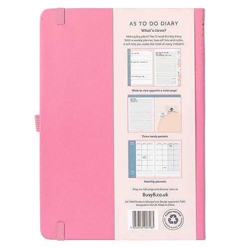 Busy B A5 To Do Diary January to December 2024 - Pink - Faux Leather Week to View Diary with Notes, Tear-Out Lists & Pockets - Image 2