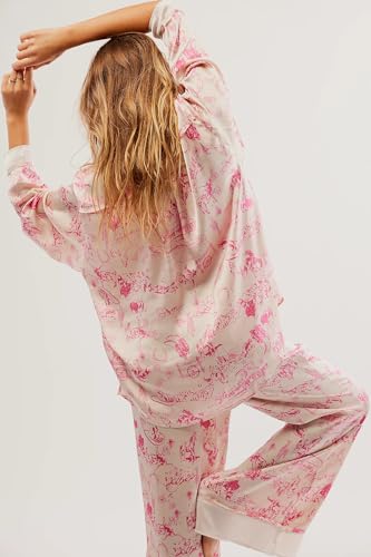 Image of LILTWIST Silk Satin Pajamas Set for Women 2 Piece Floral Pjs Wide Leg Lounge Pants Set Long Sleeve Button down Pj Shirts Set