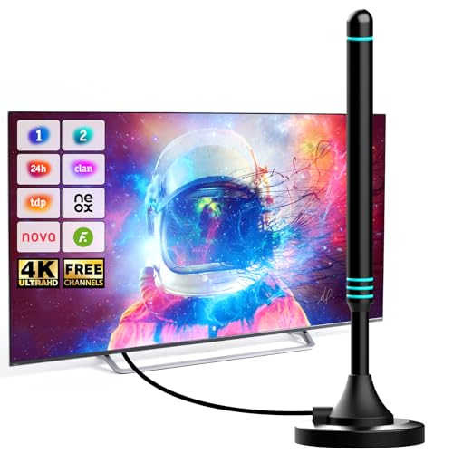 Antena TV Interior con Base Magnética – Recepción 360° DVB-T2/TDT HD – Compatible con Televisión Digital, Full HD y 4K UHD – Señal Estable para Canales Gratuitos – Cable Coaxial de 5 m