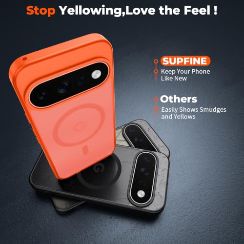 Image of SUPFINE Magnetic for Google Pixel 11 Pro XL Case - Orange | With Screen Protector,Translucent Matte,Built-in Magnets,Military Grade Drop Protection,Shockproof Phone Cover