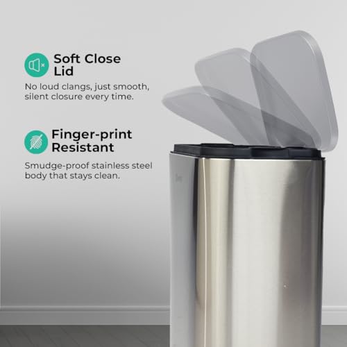 Image of HOFU Stainless Steel Pedal Dustbin with Lid | Soft-Close | Premium Satin Finish | For Home and Office | Size 26 cm x 38.5 cm (12 Litre)