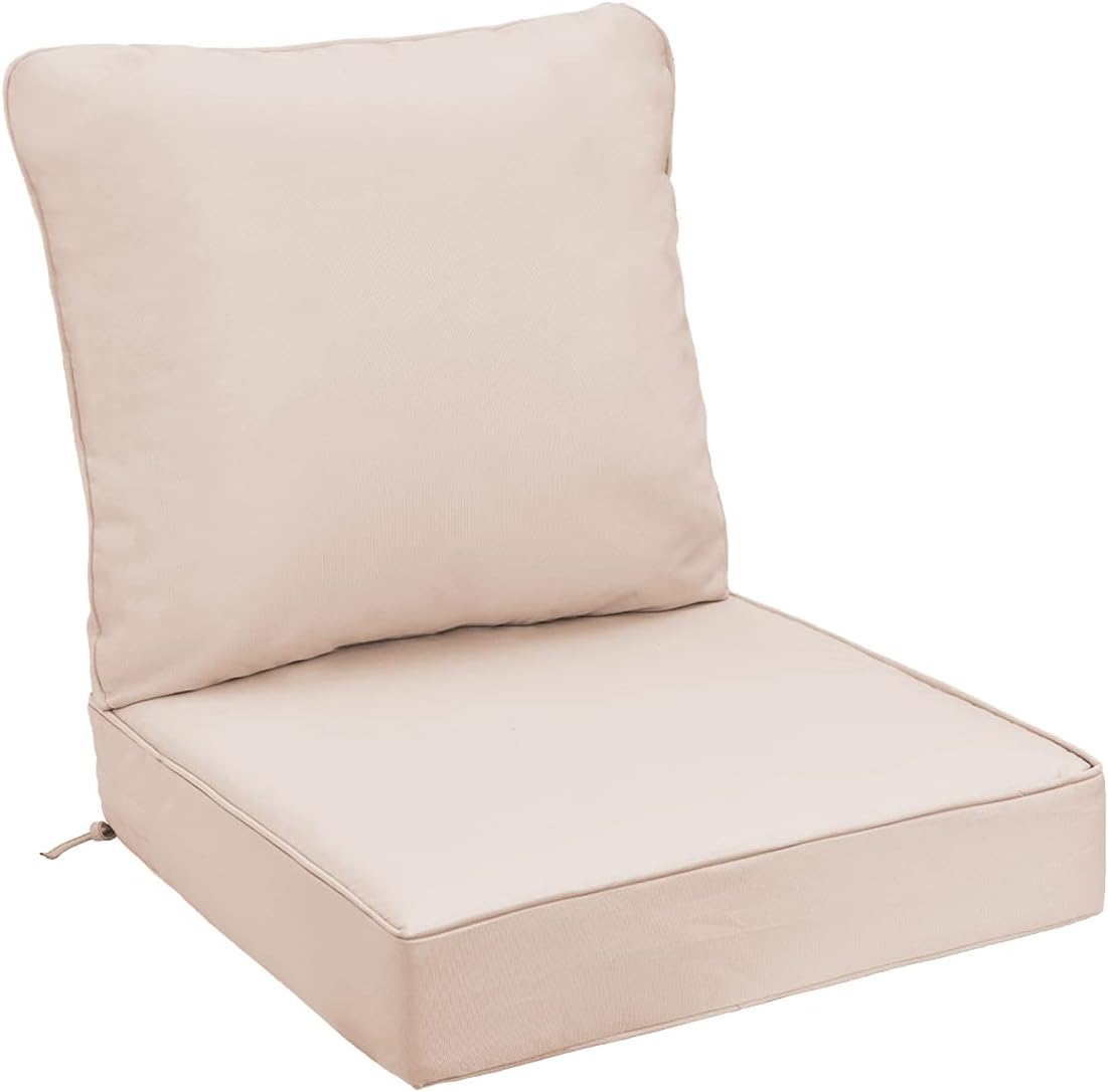 AAAAAcessories Outdoor/Indoor Deep Seat Patio Chair Cushions, Water-Resistant Replacement Patio Furniture Cushions, 24 x 24 x 5 Inch, Blanched Almond/Beige : Garden & Outdoor