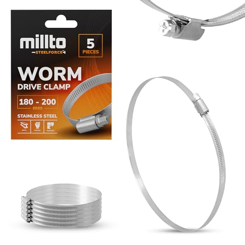 5x Schlauchschelle Spannbereich 180-200 mm Schlauchklemme Schraubschelle Rohrschelle Schneckenklemme Schlauch Clip Edelstahl für Schläuchen Gartenschlauchen Rohren