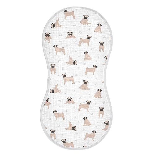 Image of Muslin Baby Burp Cloths, Cute Pug Puppy Dogs Muslin Baby Rags Comfy Soft Absorbent in for Newborn Boys and Girls 1 Piece 22 x 11 Inch