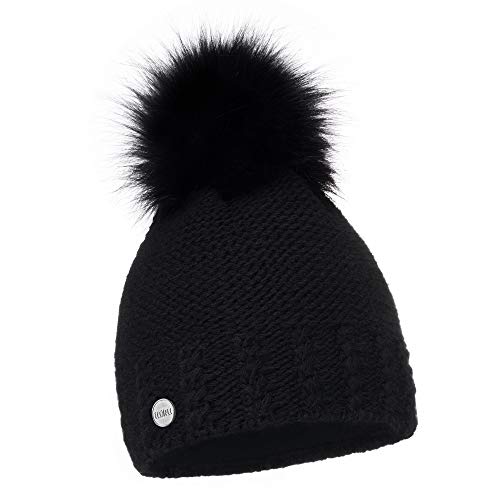 EliMeli Gorro de inverno para mulher, gorro de malha com pompom, gorro de inverno para mulher, gorro de malha para inverno, gorro de pompom, fabricado na UE, seleção de cores 14503, PRETO, Talla única (50-58cm)