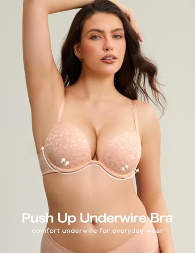 Image of Deyllo Women's Push Up Underwire Bra Super Padded T-Shirt Bra Add Two Cups