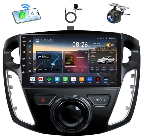 [4G+64G] Car Radio for Ford Focus 2012-2018: Android 15 9 HD Touch Screen Stereo with Carplay Android Auto 5G WiFi Bluetooth GPS FM SWC 1080P Backup Camera