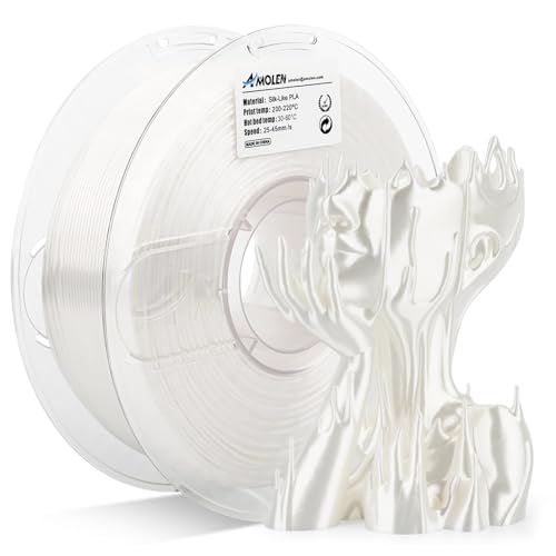 Image of AMOLEN Silk PLA Filament 1.75mm 3D Printer filaments, Shiny White Filament for 3D Printing, 1kg(2.2lbs) Spool, Compatible with Most Printer(Silk White)