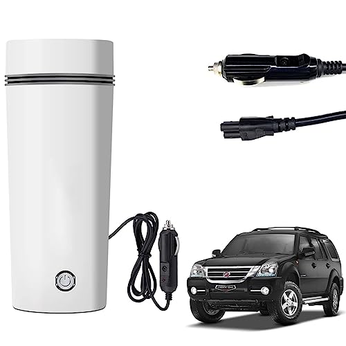 Image of Oshotto 12V Portable Electric Water Bottle for Hot Water Tea Coffee Kettle Mug Multipurpose Food Grade Fast Boil Auto Shut-off For Travel Camping, Road Trip Compatible with Force One (350ml) - White